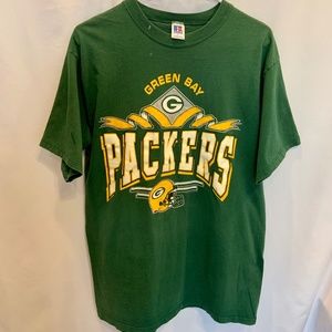 Vintage Russell Athletic Green Bay Packers Helmet Logo Graphic Tee Size L